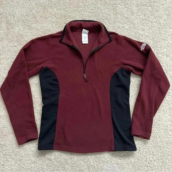 The North Face Woman 1/4 Zip Polartec Fleece Pullover Sweater Maroon Size Medium - Picture 2 of 15
